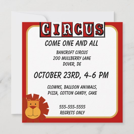 Aangepaste rode en witte Circus Verjaardag uitnodi Kaart (Achterkant)
