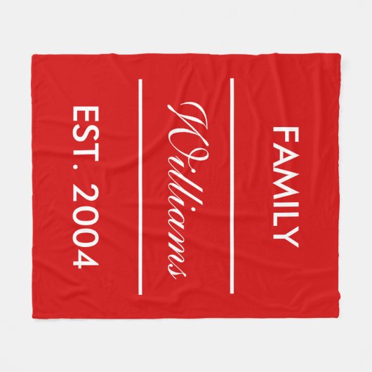 Aangepaste rode en witte familienaam fleece deken (Voorkant (Horizontaal))