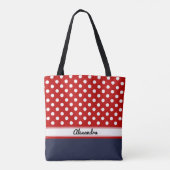 Aangepaste rode en witte poka-stippen met marineba tote bag (Achterkant)