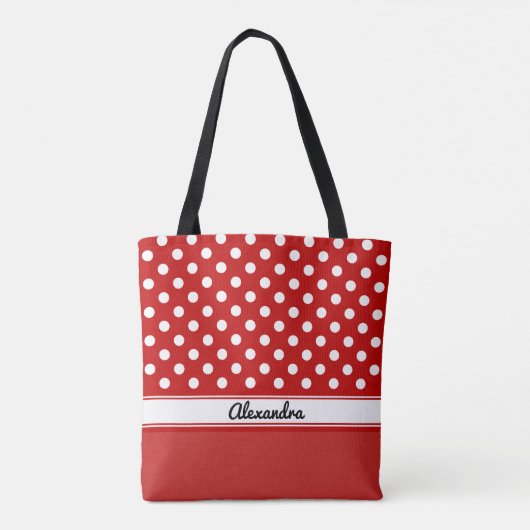 Aangepaste rode en witte poka stippen rode basis tote bag (Achterkant)