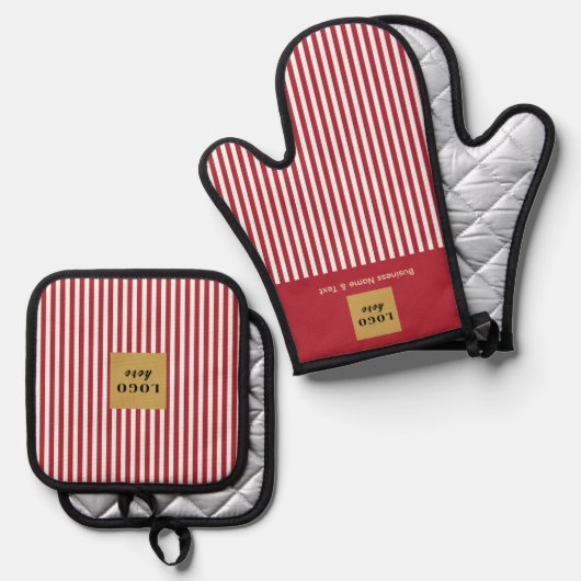 Aangepaste rode en witte streep ovenwant & pannenlap set (Voorkant / Achterkant)