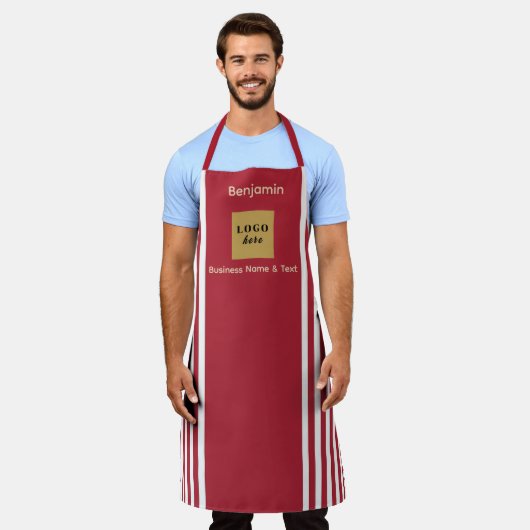 Aangepaste rode en witte streep schort (Gedragen)