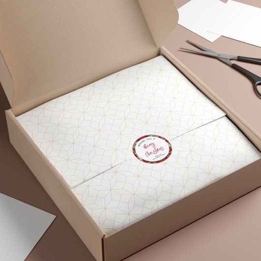 Aangepaste rode geruite vrolijke kerst script ronde sticker