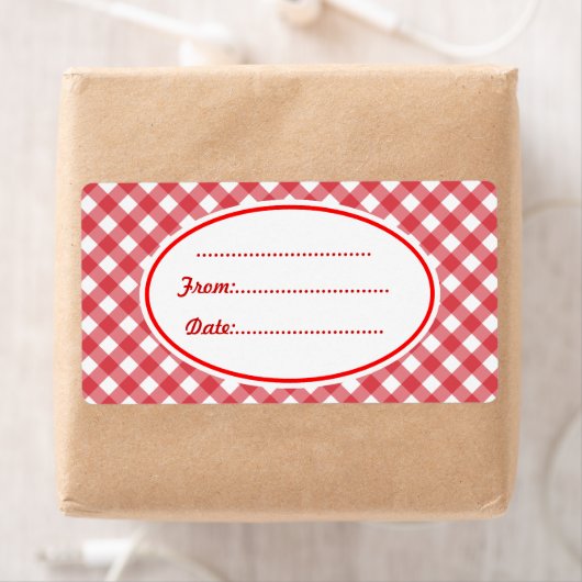 Aangepaste rode gingham keuken cadeau etiketten la (Insitu)
