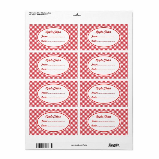 Aangepaste rode Gingham keuken cadeau Label labels (Full Sheet)