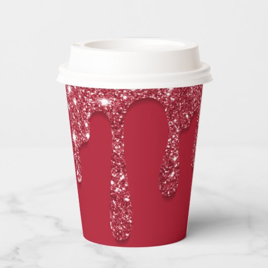 Aangepaste rode Glitter Drip Naam Papieren Bekers (Achterkant)