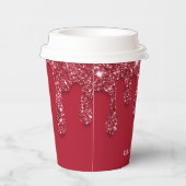 Aangepaste rode Glitter Drip Naam Papieren Bekers (Rechts)