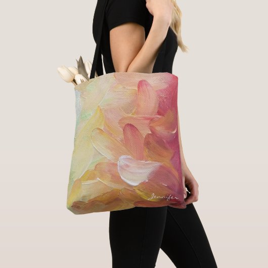 Aangepaste rode gouden Blauwgroen olieverf Modern Tote Bag (Dichtbij)