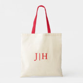 Aangepaste Rode Handgreep Preppy Rode Monogram Can Tote Bag (Achterkant)