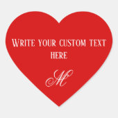 Aangepaste Rode Hart Valentijnsdag Naam & Monogram Sticker (Voorkant)