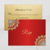 Aangepaste Rode Indische Mandala RSVP Huwelijk in Kaart (Voorkant / Achterkant)