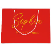Aangepaste Rode Jute Kerstavond Cadeau 2025 Kerstf Groot Cadeauzakje (Voorkant)