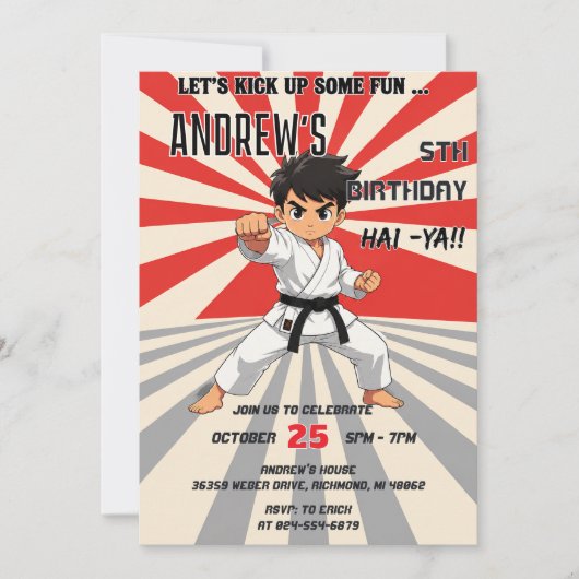 Aangepaste rode karate Martial Arts verjaardagsfee Kaart (Voorkant)