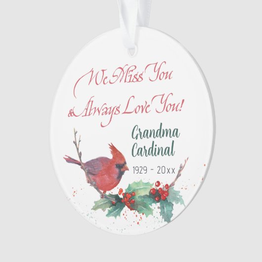 Aangepaste Rode Kardinaal Memorial Keepsake Ornament (voorkant)
