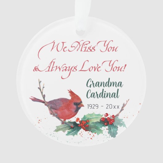 Aangepaste Rode Kardinaal Memorial Keepsake Ornament (voorkant)