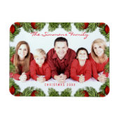 Aangepaste rode kerst familie foto en naam magneet (Horizontaal)