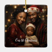 Aangepaste rode kerst foto keramisch ornament (Achterkant)