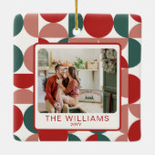 Aangepaste Rode Kerst Geometrische Patroon 2 Foto' Keramisch Ornament (Achterkant)