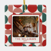 Aangepaste Rode Kerst Geometrische Patroon 2 Foto' Keramisch Ornament (Voorkant)