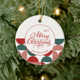 Aangepaste Rode Kerst Geometrische Patroon Foto Keramisch Ornament