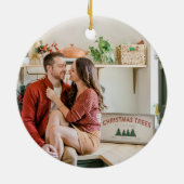 Aangepaste Rode Kerst Geometrische Patroon Foto Keramisch Ornament (Achterkant)