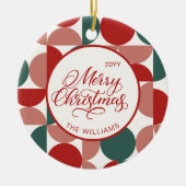 Aangepaste Rode Kerst Geometrische Patroon Foto Keramisch Ornament (Voorkant)