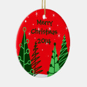 Aangepaste rode kerstbomen, versierd met datum keramisch ornament (Rechts)