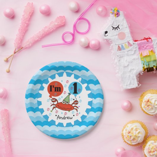 Aangepaste Rode krab, eerste verjaardag, Borden Papieren Bordje (Feest)