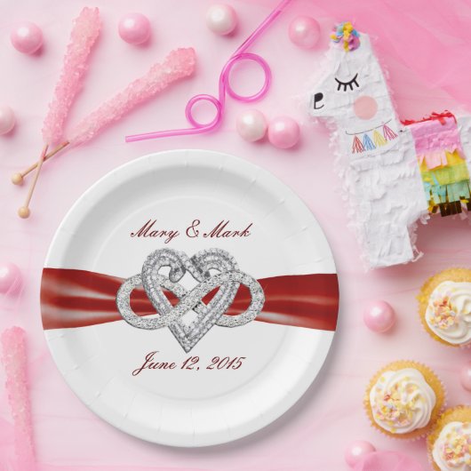 Aangepaste rode lint Infinity Heart 9" papier Bord (Feest)