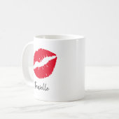 Aangepaste rode lipstick Kiss Print Koffiemok (Voorkant links)