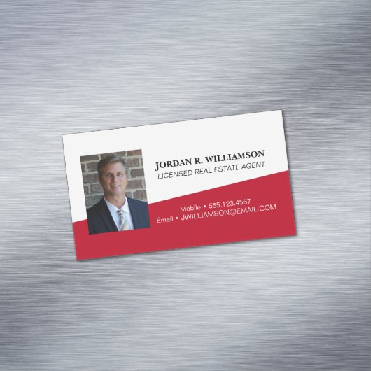 Aangepaste rode makelaar contactgegevens Foto Magnetisch Visitekaartje (Voorbeeld)