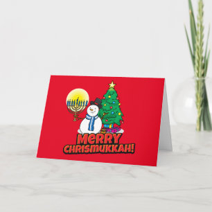 Aangepaste Rode Merry Chrismukkah Snowman met Meno Feestdagen Kaart