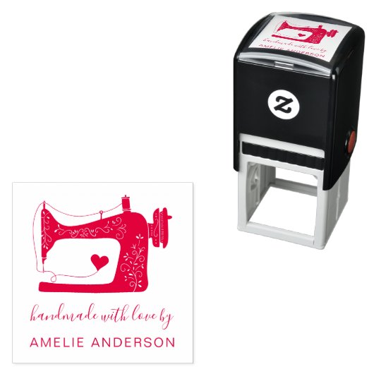 Aangepaste rode naaimachine handgemaakt met liefde  zelfinktende stempel (In situ)