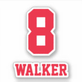 Aangepaste rode naam en nummer, speler sticker (Voorkant)