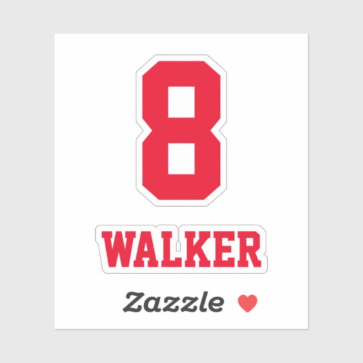 Aangepaste rode naam & nummer, speler sticker (Vel)