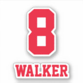 Aangepaste rode naam & nummer, speler sticker (Voorkant)