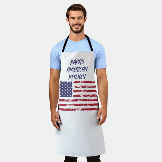 Aangepaste Rode & Navy Amerikaanse vlag Keuken Vol Schort (Gedragen)