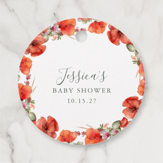 Aangepaste rode papaver tuin bloemig Baby shower Bedankjes Labels (Achterkant)
