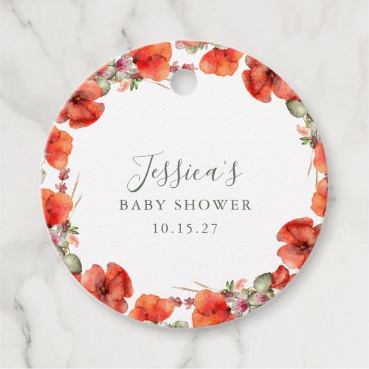Aangepaste rode papaver tuin bloemig Baby shower Bedankjes Labels (Voorkant)
