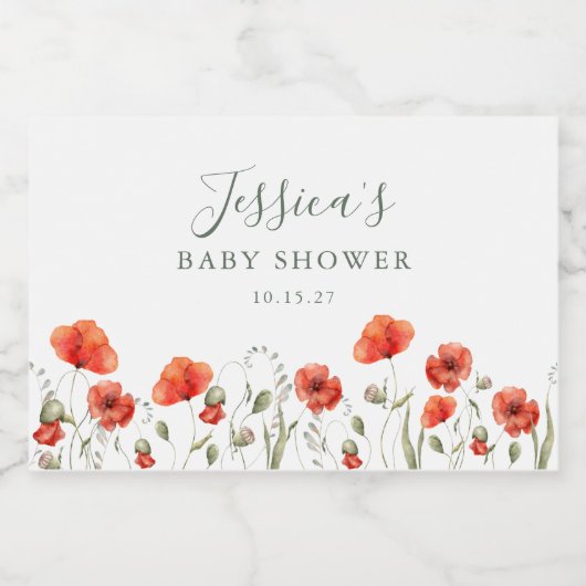 Aangepaste rode papaver tuin bloemig Baby shower Sparkling Wijnetiket (Enkel label)