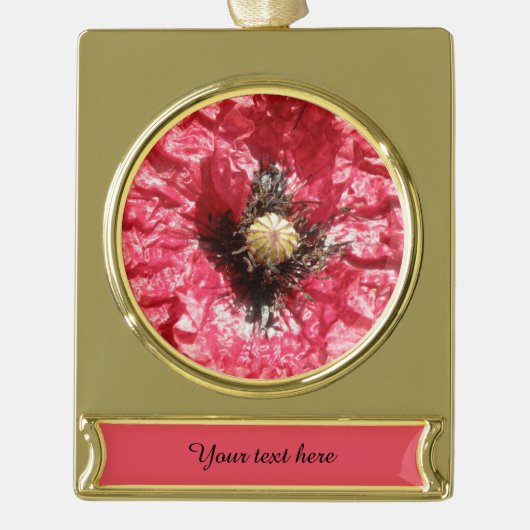 Aangepaste  rode papaverbloem-macroversiering verguld banner ornament (Voorkant)
