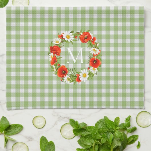 Aangepaste rode papavers Witte Gele Dagen Wreate Theedoek (Gevouwen)