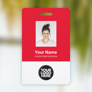 Aangepaste rode personeelsfoto, streepjescode, log badge