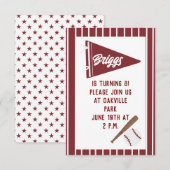 Aangepaste rode pinstripe honkbal verjaardag uitno kaart (Voorkant / Achterkant)