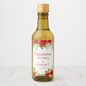 Aangepaste Rode Poinsettia Kerstbruiloft Bloemen Wijn Etiket (Voorkant)