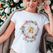Aangepaste Rode Poinsettia Sneeuwvlokken Kerstkran T-shirt