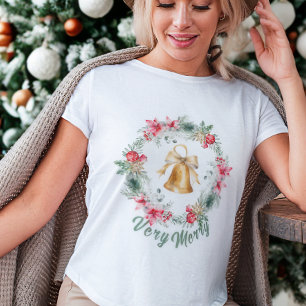 Aangepaste Rode Poinsettia Sneeuwvlokken Kerstkran T-shirt