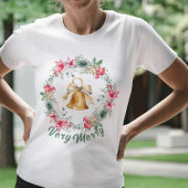 Aangepaste Rode Poinsettia Sneeuwvlokken Kerstkran T-shirt