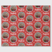 Aangepaste Rode Prettig Kerstmis Eén Cirkel Foto Cadeaupapier (Vlak)