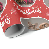 Aangepaste Rode Prettig Kerstmis Eén Cirkel Foto Cadeaupapier (Rol Hoek)